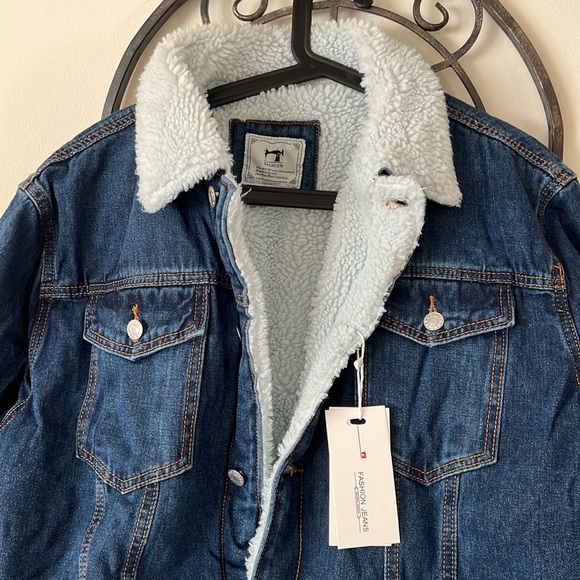 Dark Denim Sherpa Lined Trucker Cowboy Jacket w/Collar New! Size XL - Picture 10 of 14